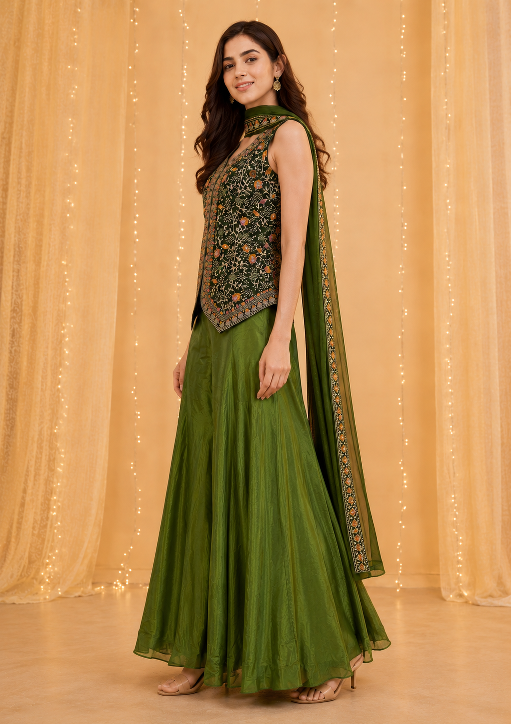 Olive Embroidered Sharara Set