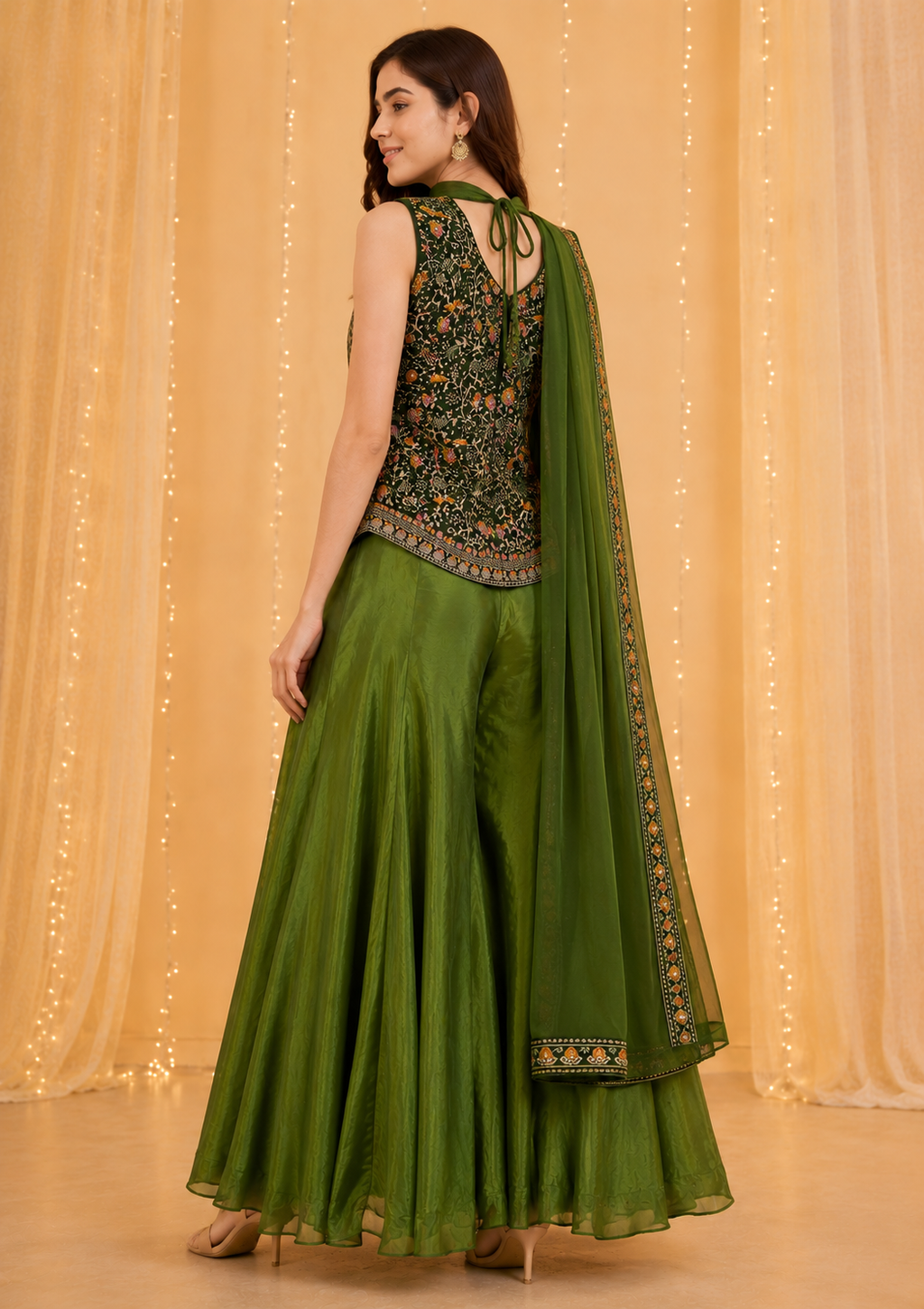 Olive Embroidered Sharara Set