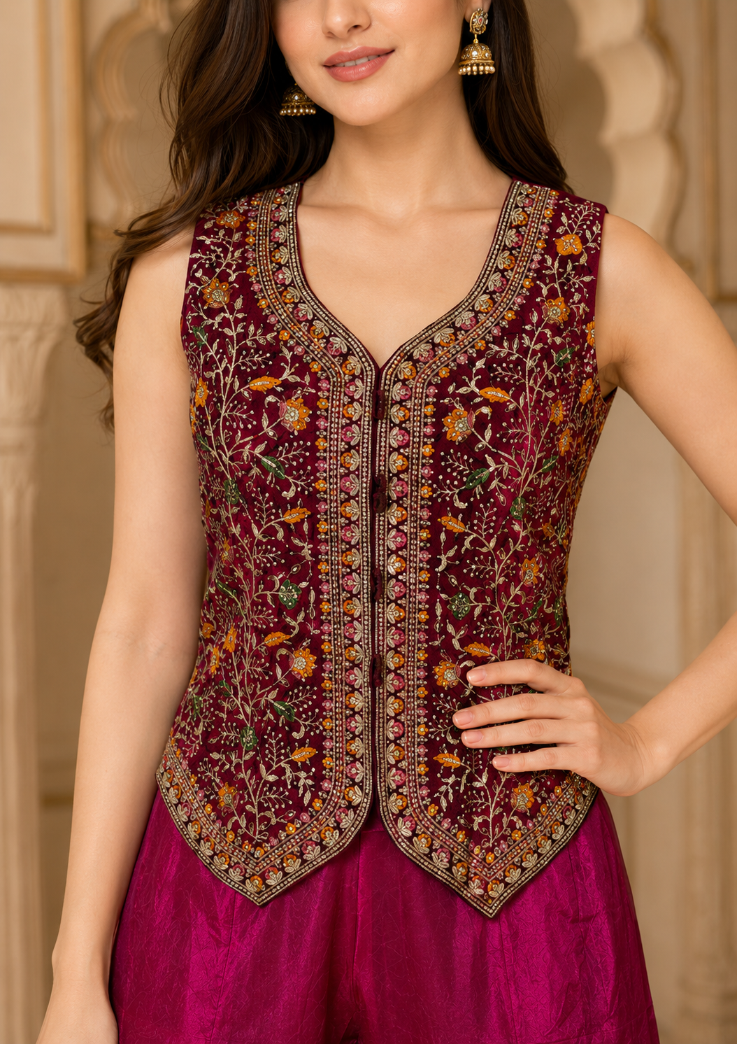 Magenta Embroidered Sharara Set