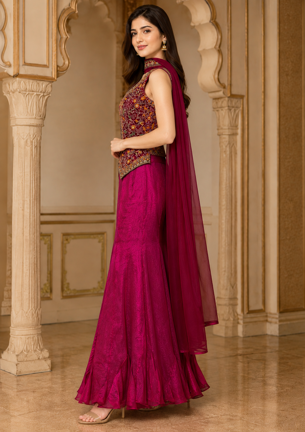 Magenta Embroidered Sharara Set