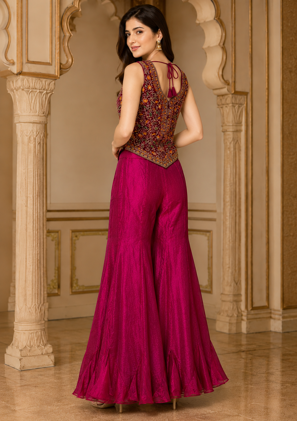 Magenta Embroidered Sharara Set
