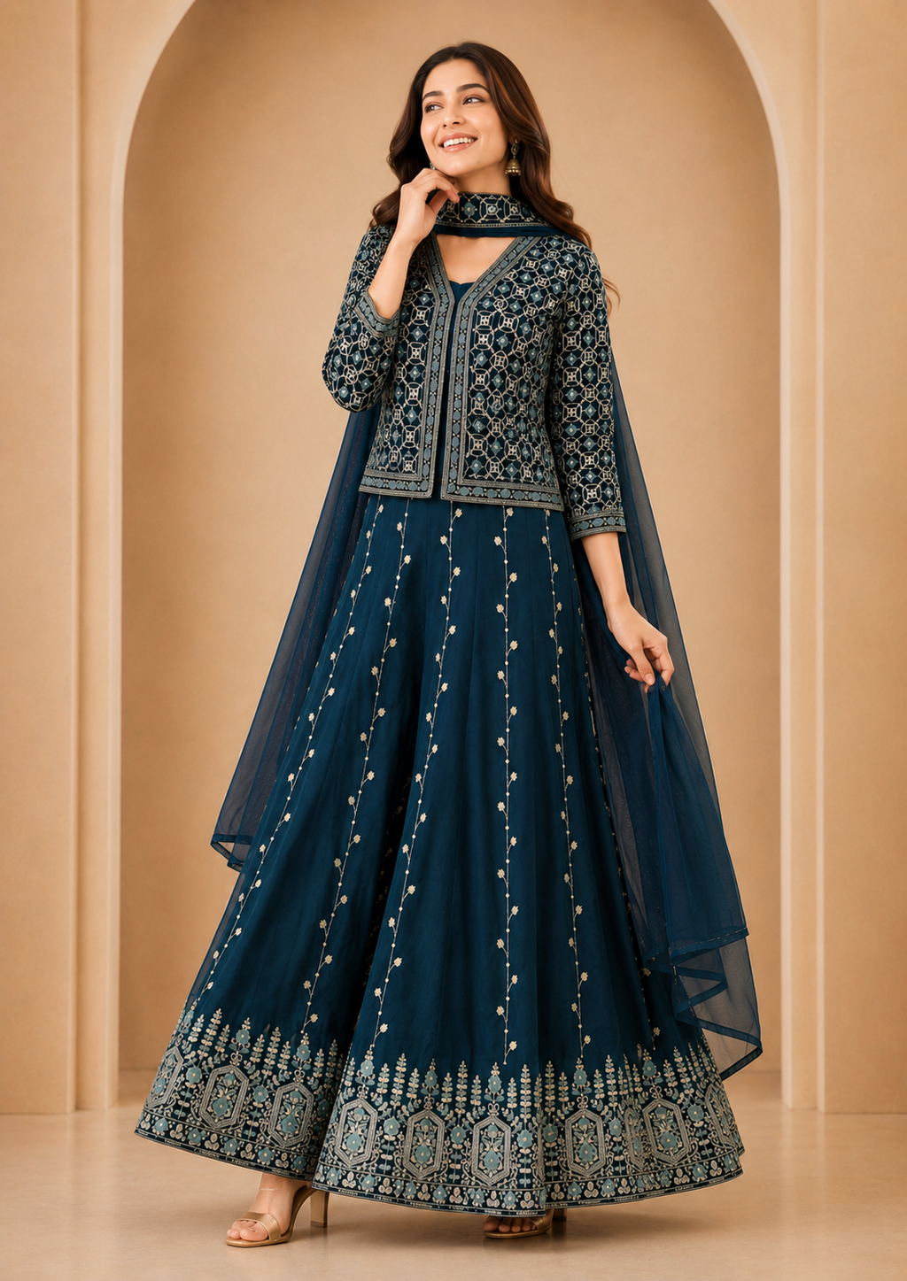 Embroidered Jacket Gown Set