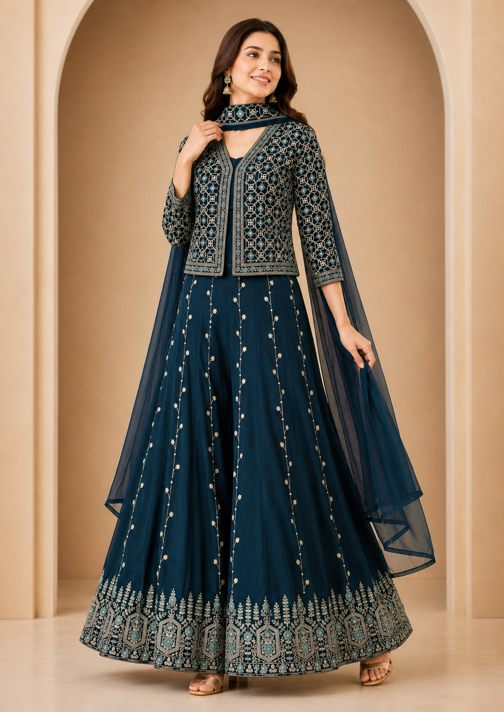 Embroidered Jacket Gown Set