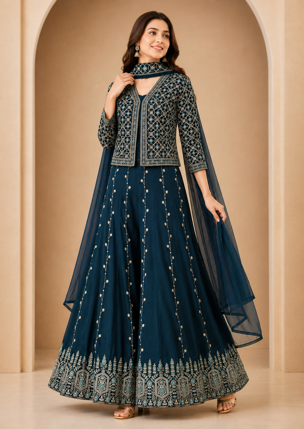 Embroidered Jacket Gown Set