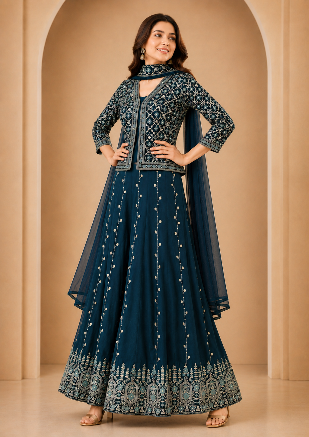 Embroidered Jacket Gown Set