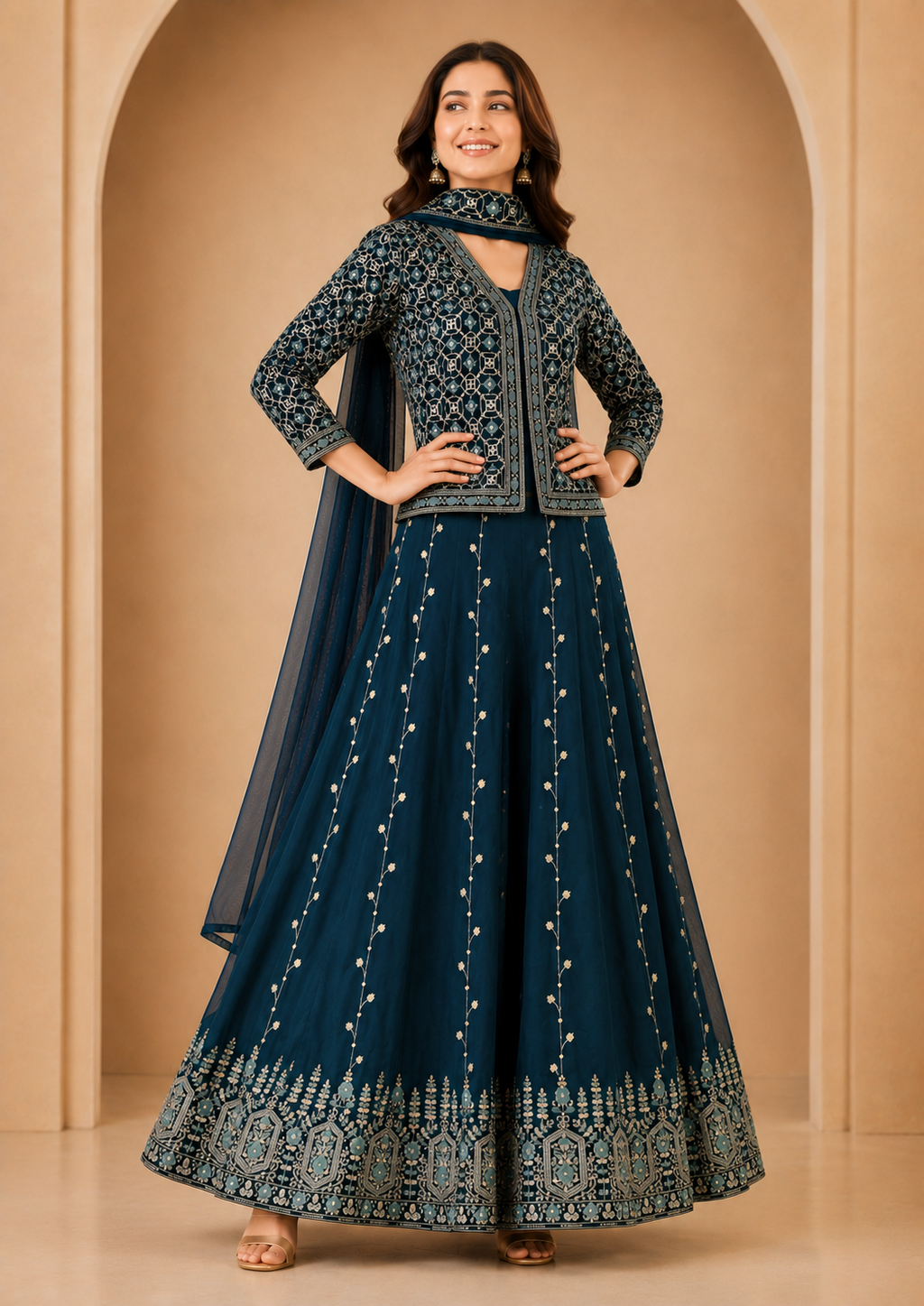 Embroidered Jacket Gown Set