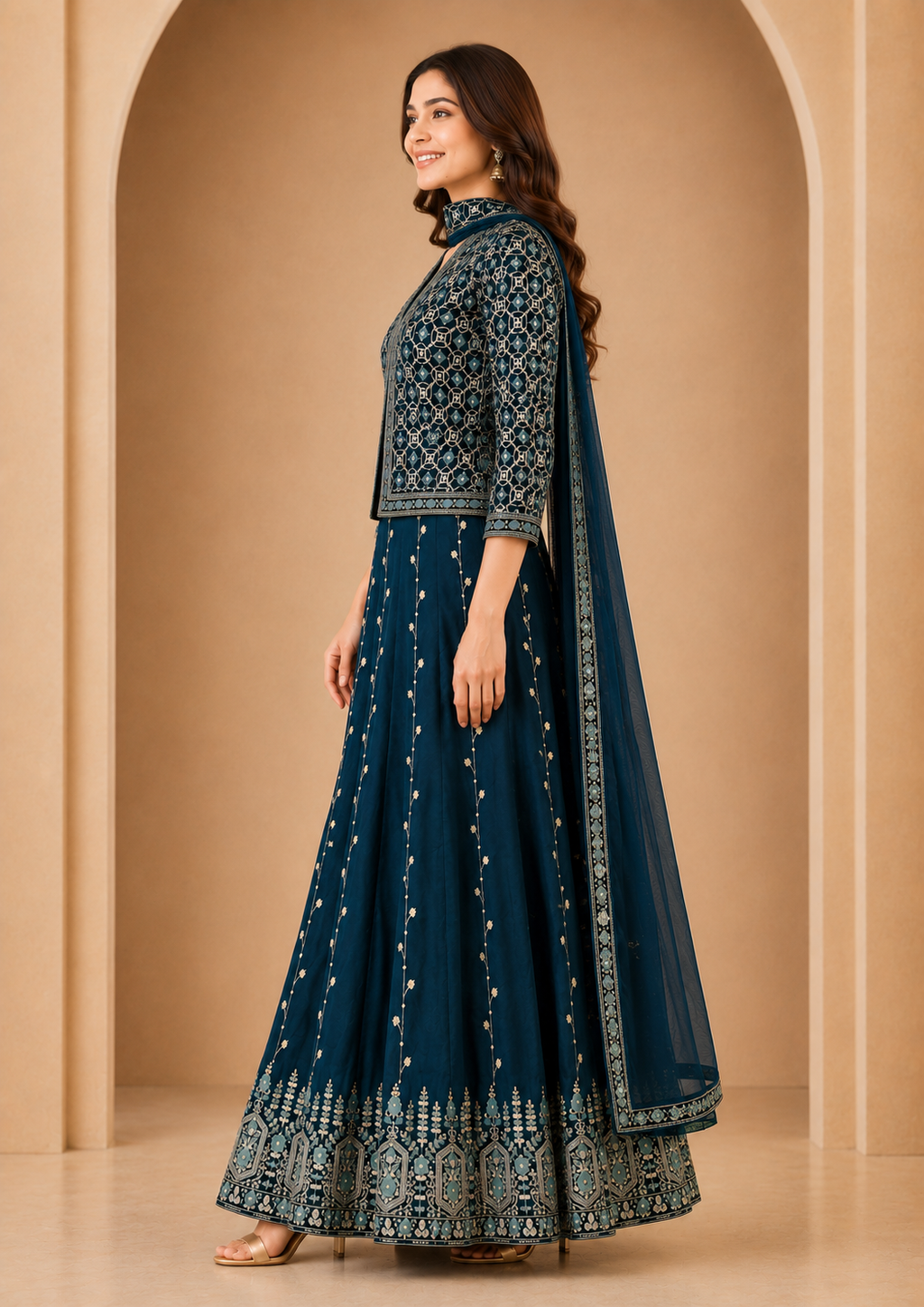 Embroidered Jacket Gown Set