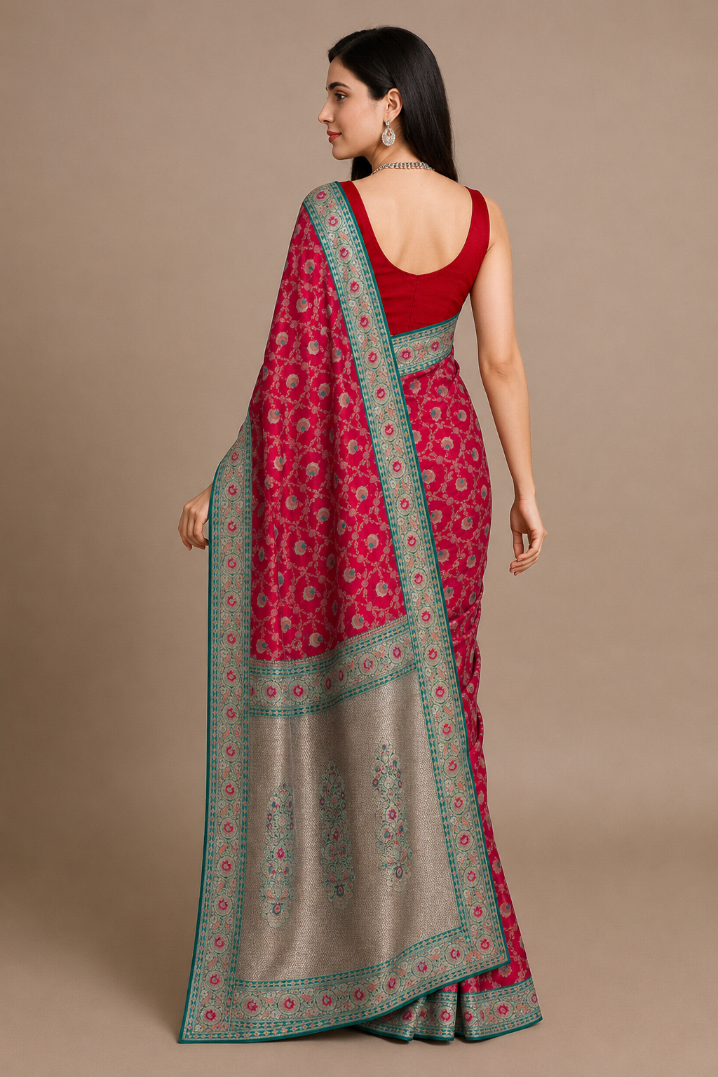 Crimson Elegance - Red Minakari Silk Saree