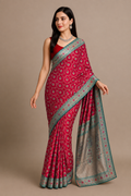 Crimson Elegance - Red Minakari Silk Saree