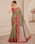 Sap Green Silk Saree with Silver Vine Motifs