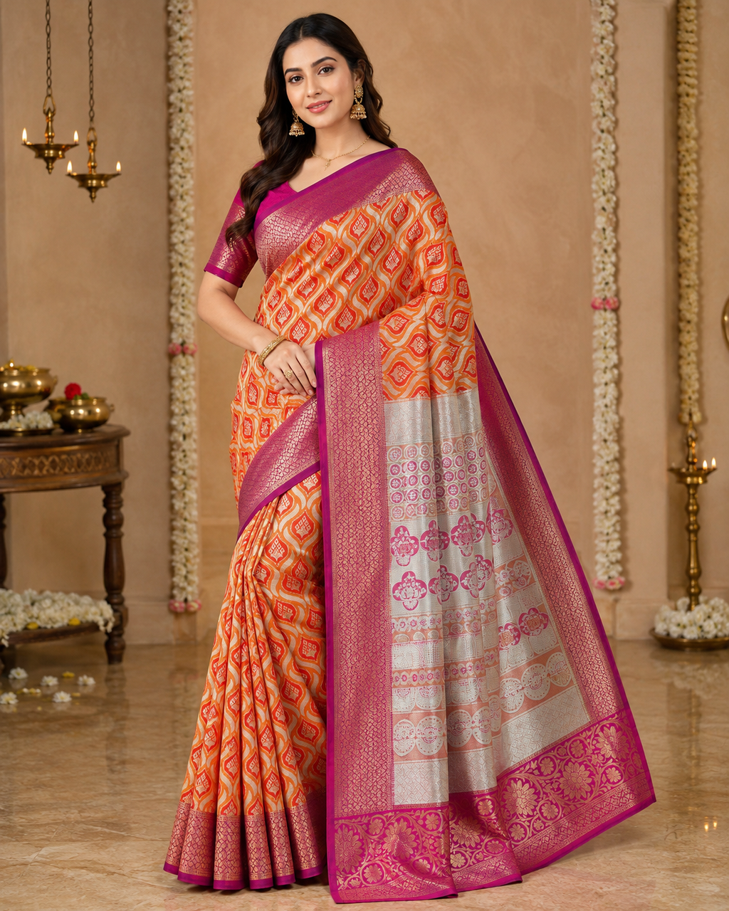 Radiant Silk Saree with Golden Zari Weave