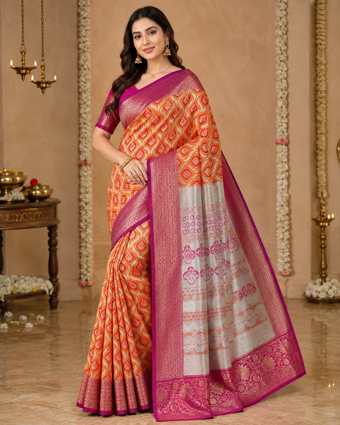 Radiant Silk Saree with Golden Zari Weave