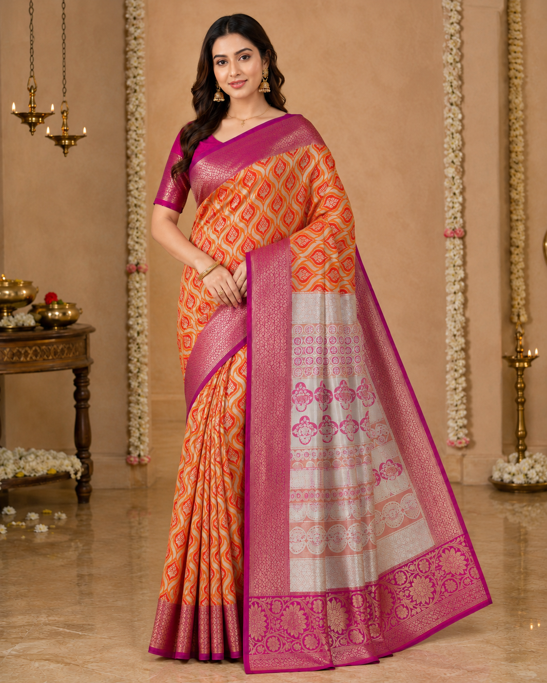 Radiant Silk Saree with Golden Zari Weave
