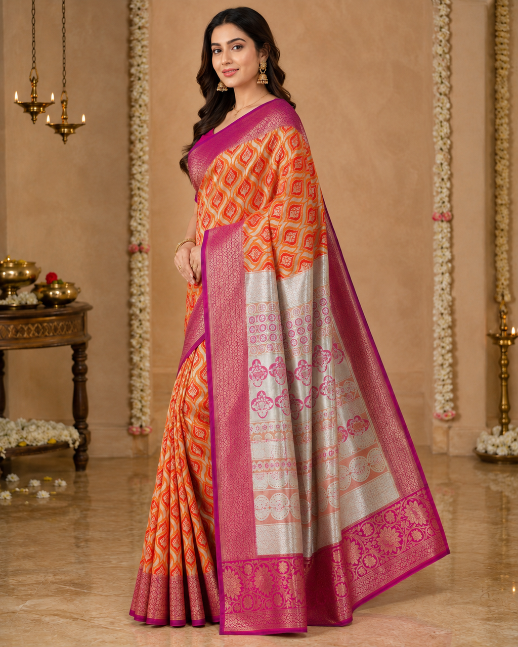 Radiant Silk Saree with Golden Zari Weave