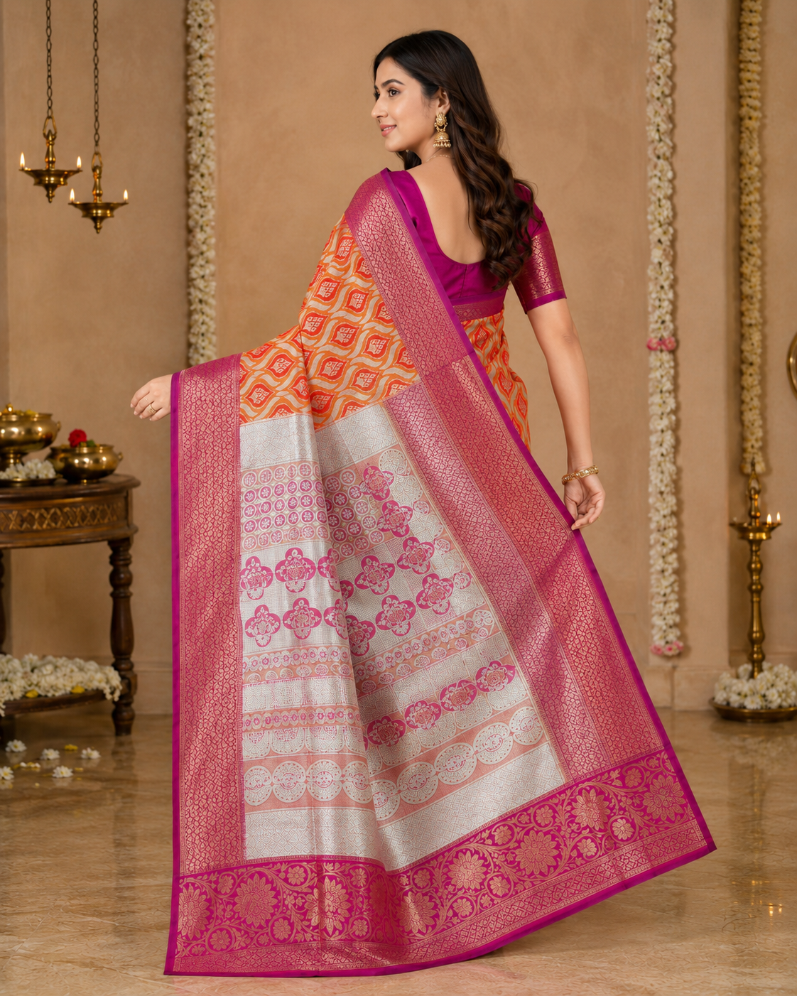 Radiant Silk Saree with Golden Zari Weave