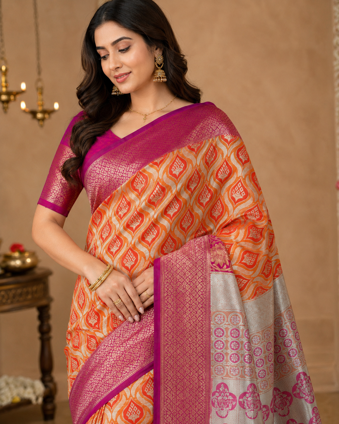 Radiant Silk Saree with Golden Zari Weave