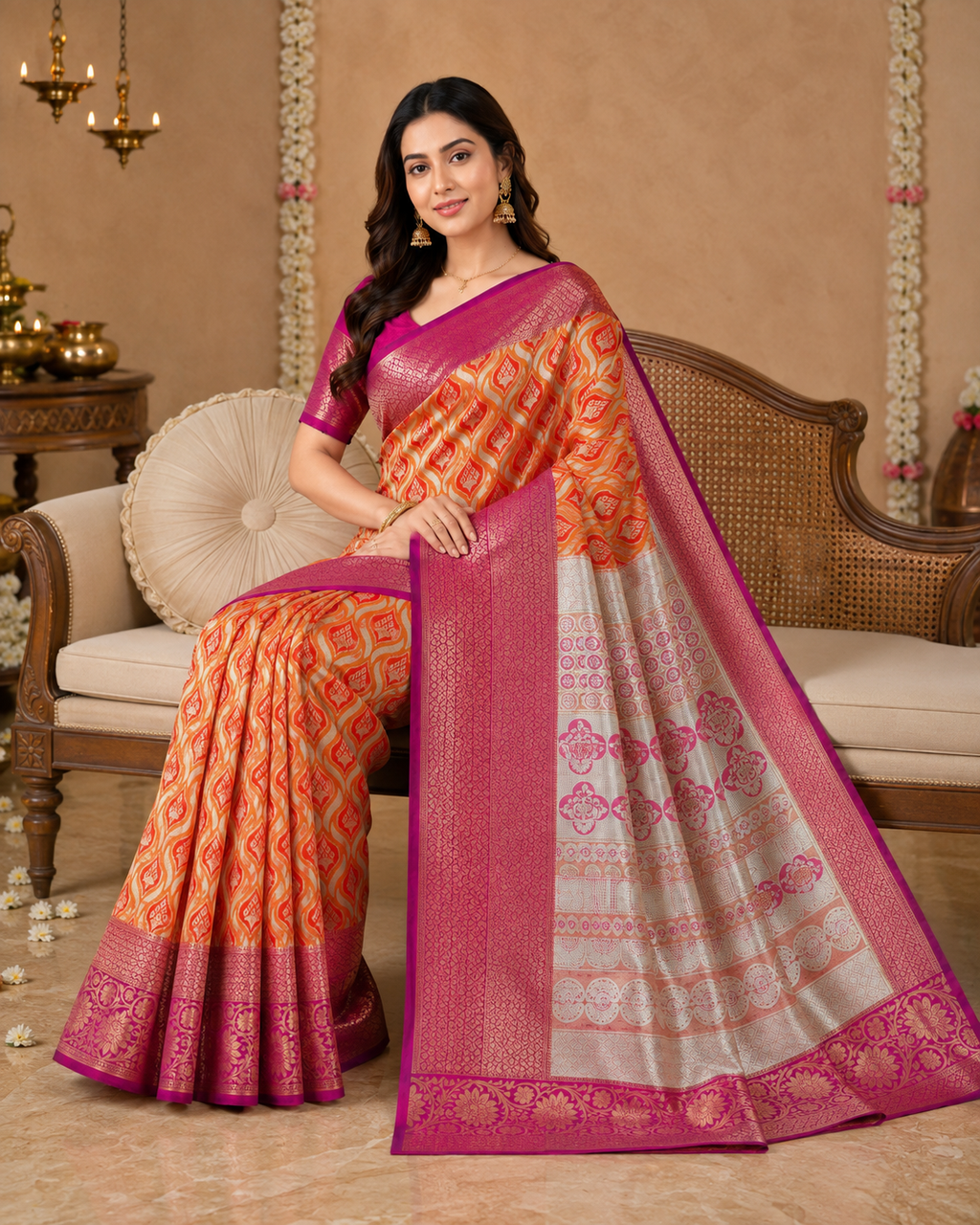 Radiant Silk Saree with Golden Zari Weave