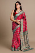 Crimson Elegance - Red Minakari Silk Saree