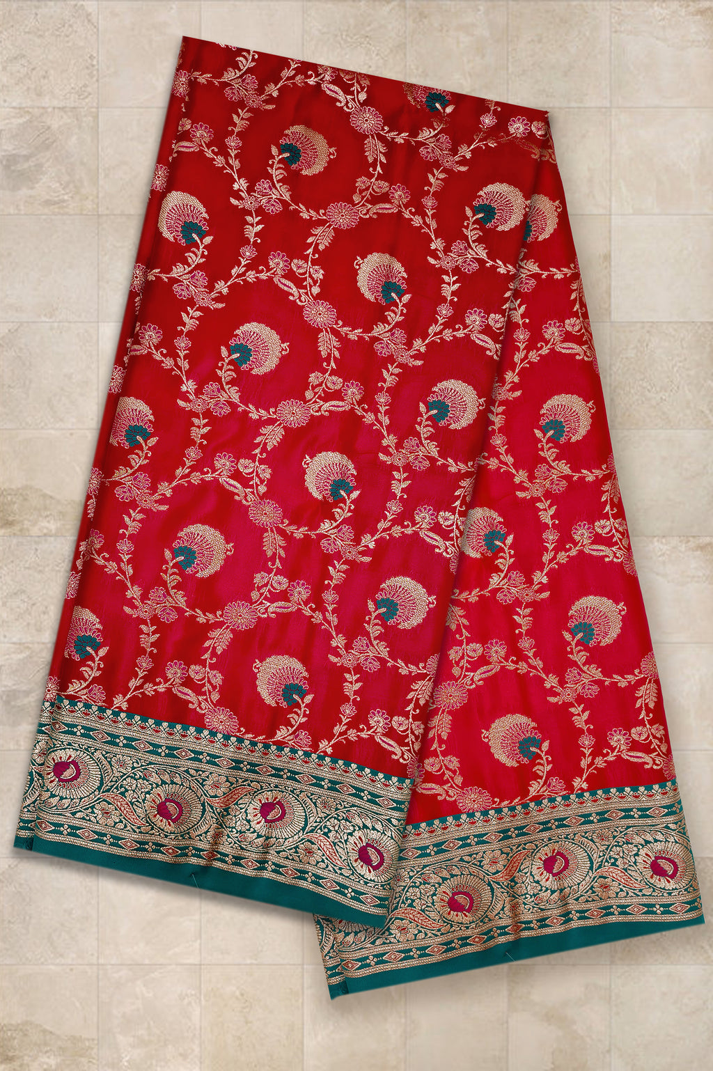 Crimson Elegance - Red Minakari Silk Saree
