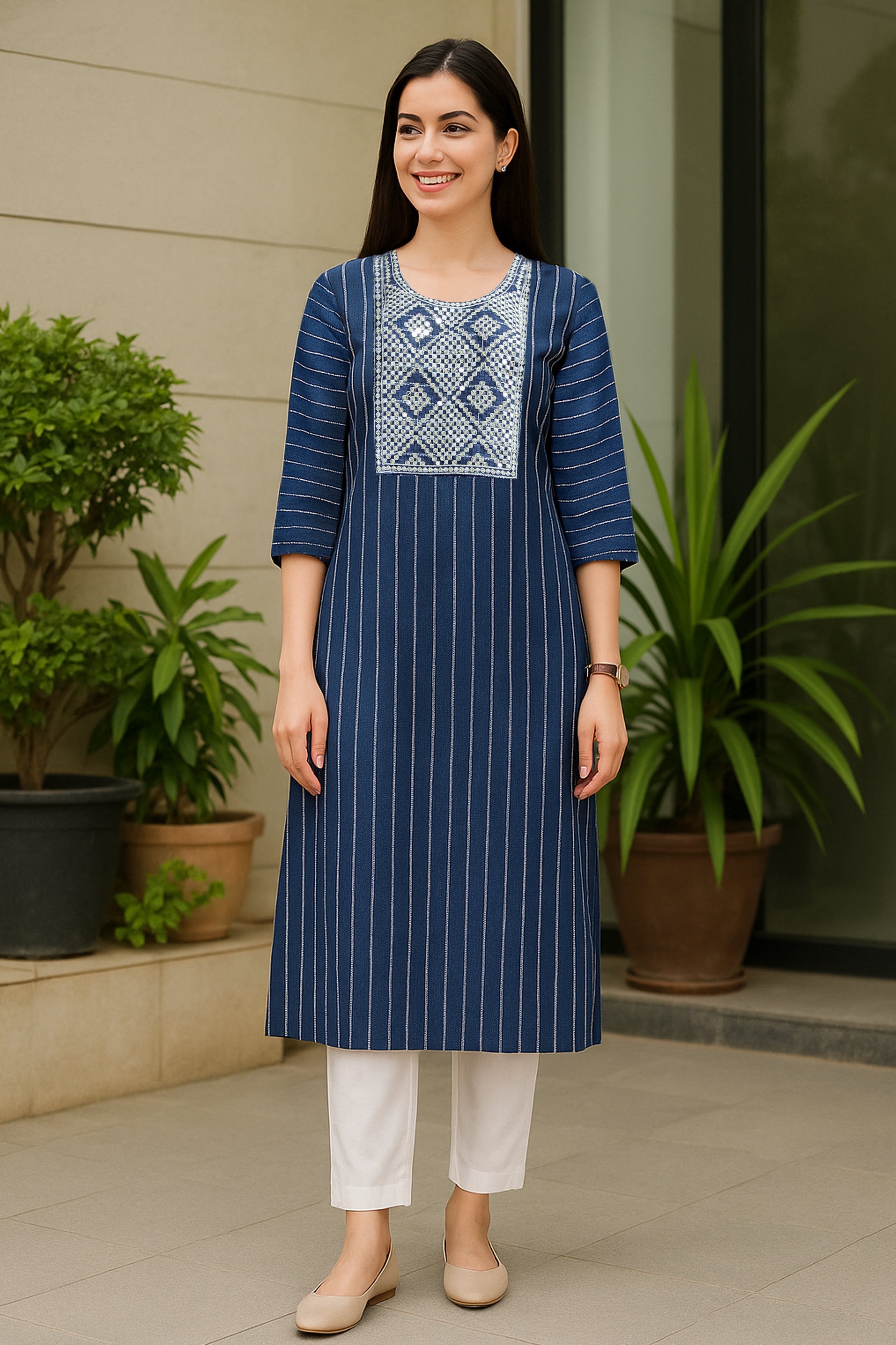 Indigo Blue Striped Kurti
