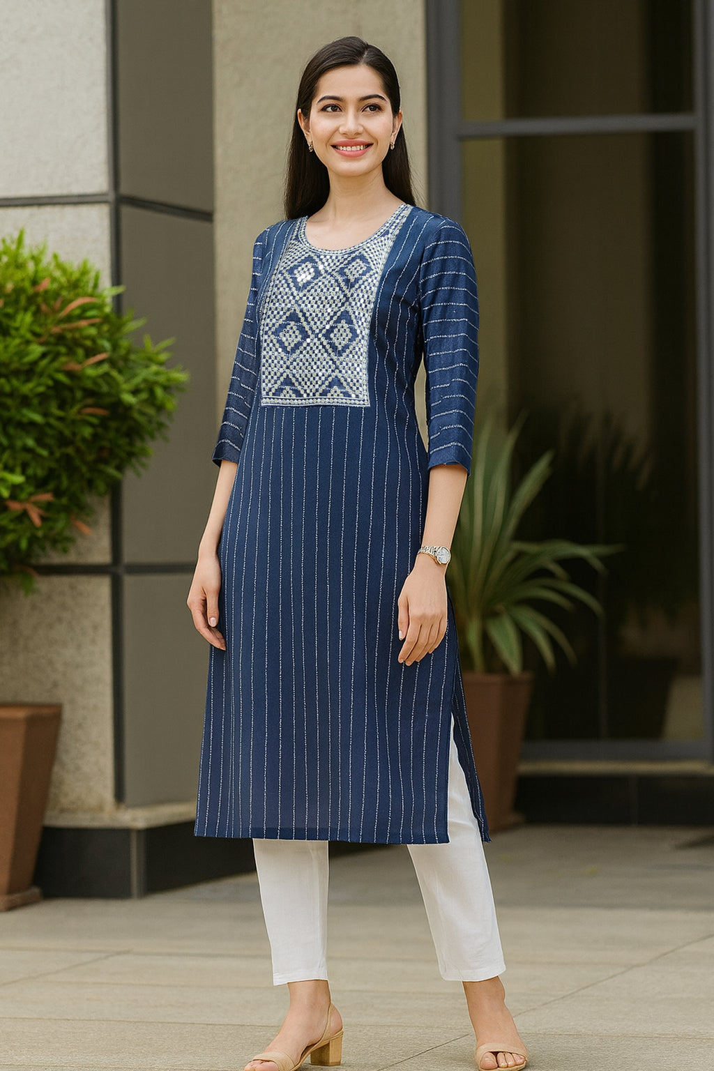 Indigo Blue Striped Kurti