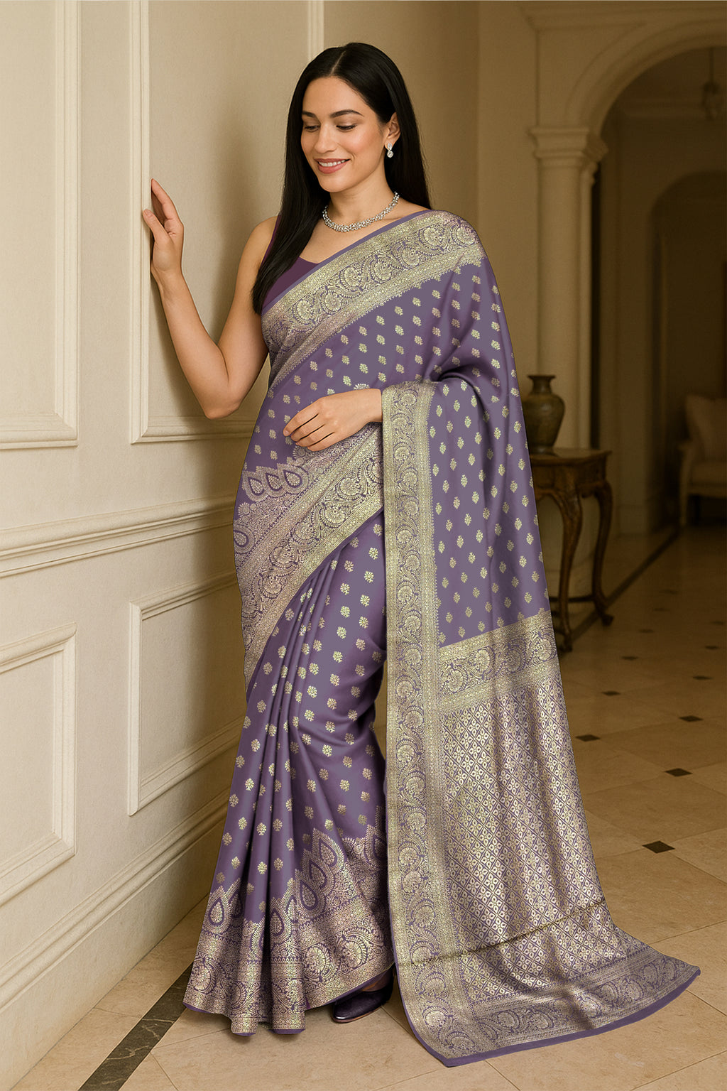 Lavender Silver Zari Silk Saree