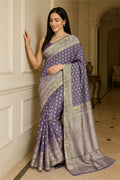 Lavender Silver Zari Silk Saree