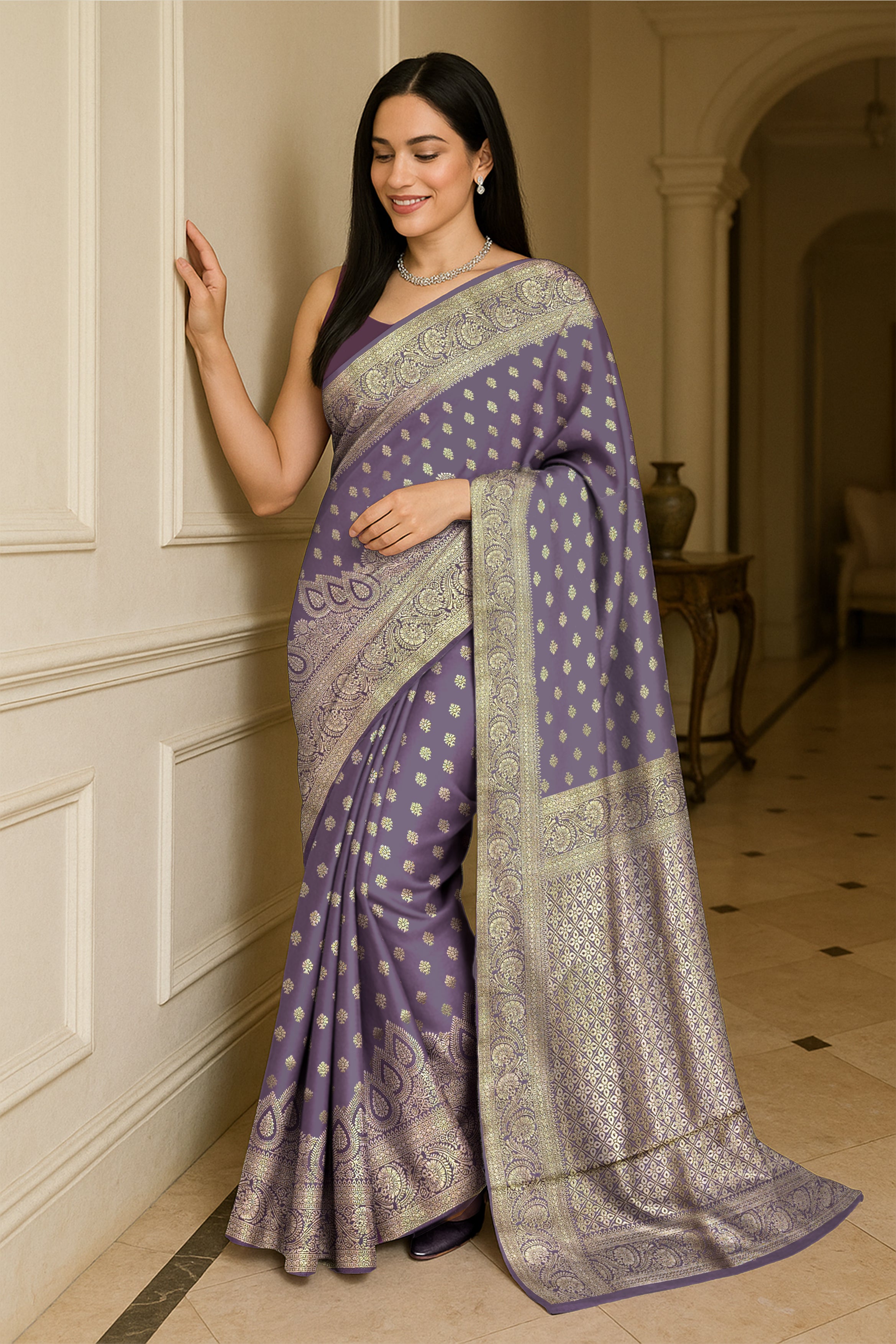 Lavender Silver Zari Silk Saree