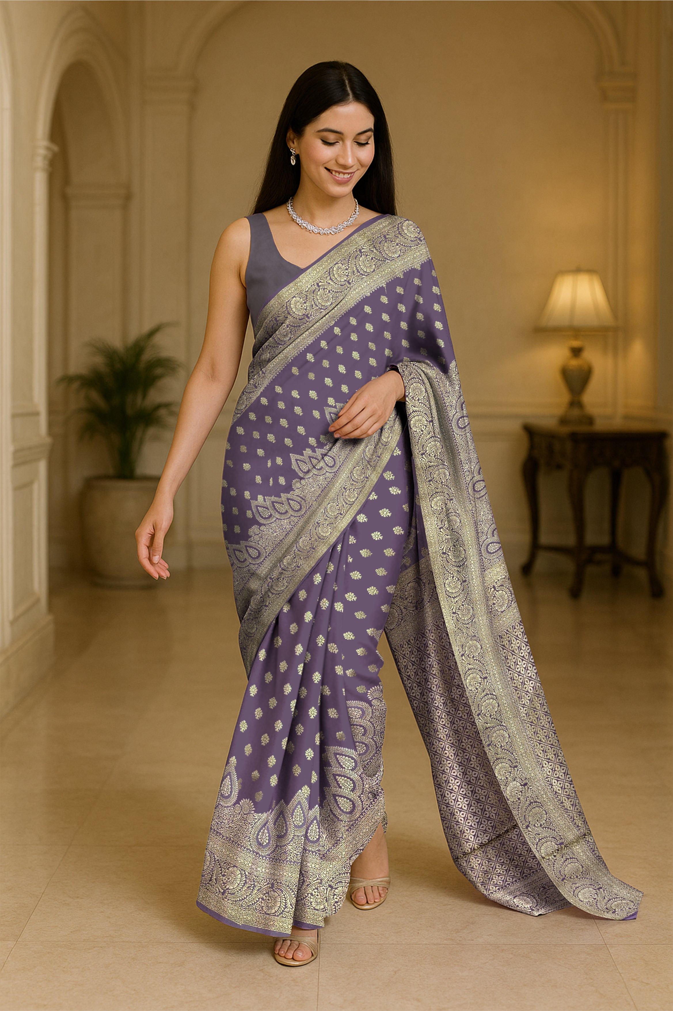 Lavender Silver Zari Silk Saree
