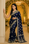 Navy Blue Chanderi Silk Saree