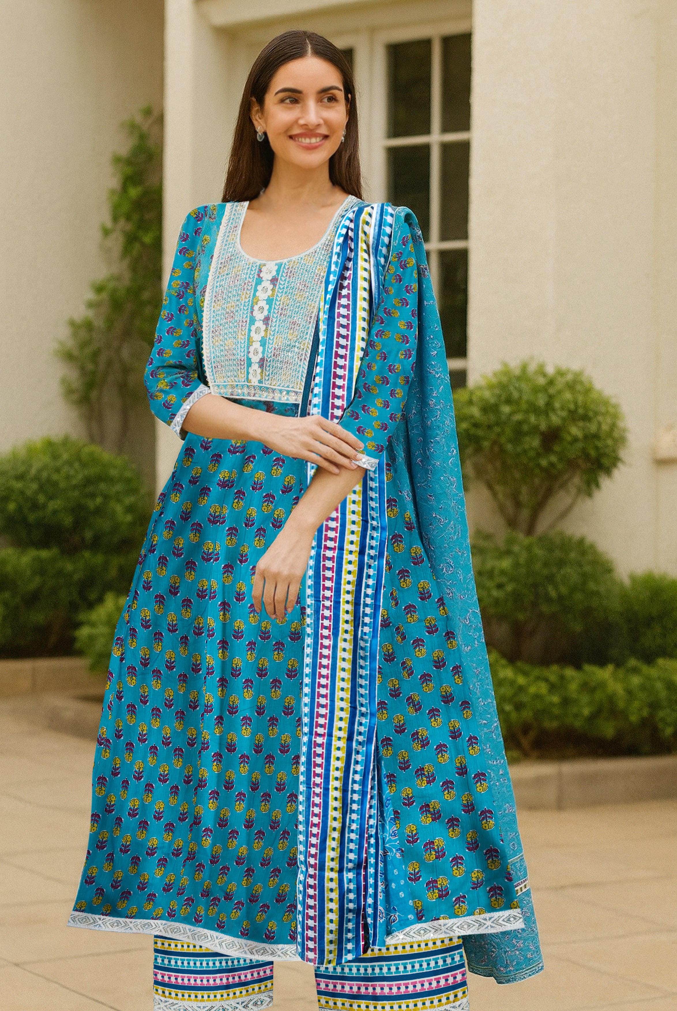 Ocean Bloom Anarkali Set