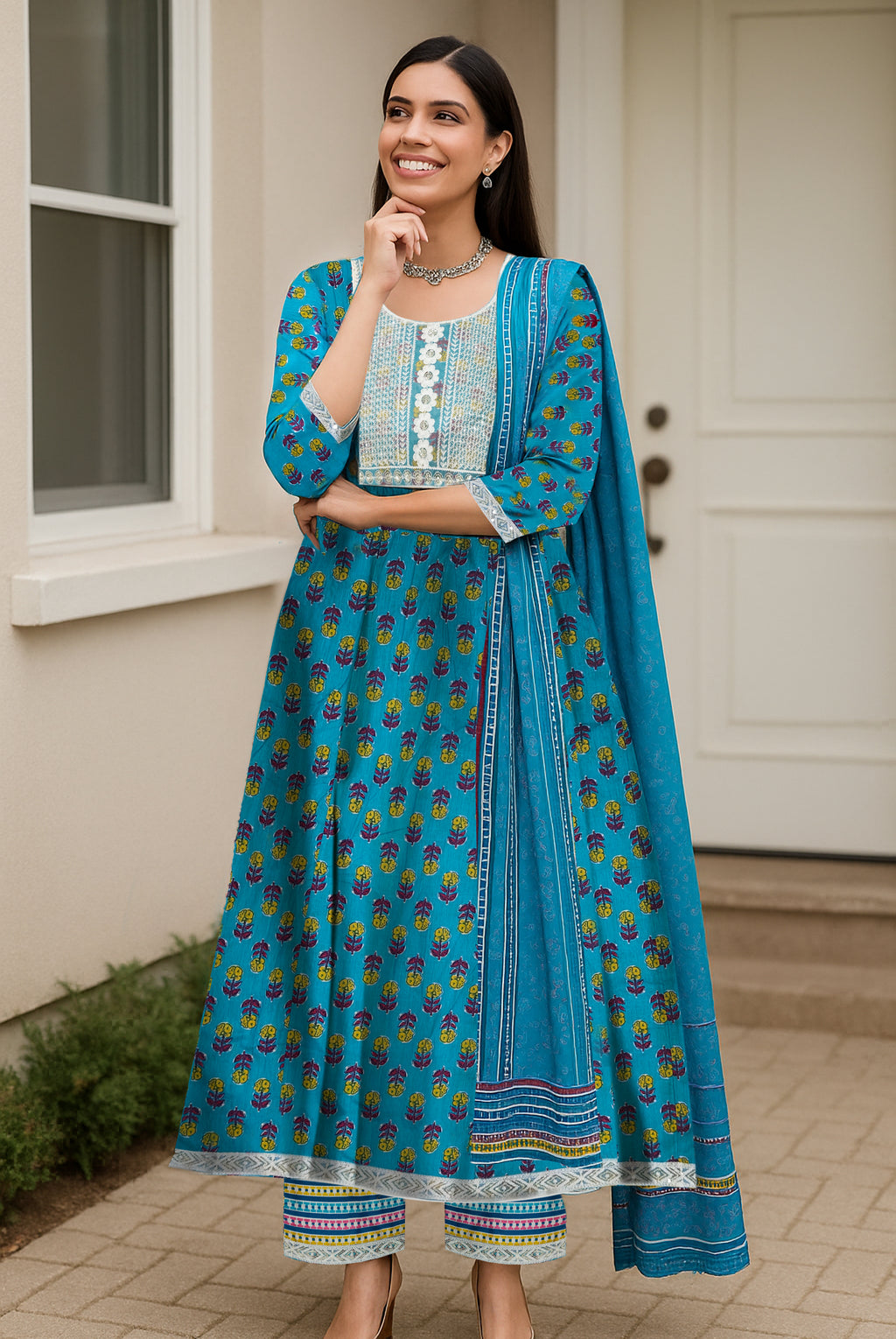 Ocean Bloom Anarkali Set