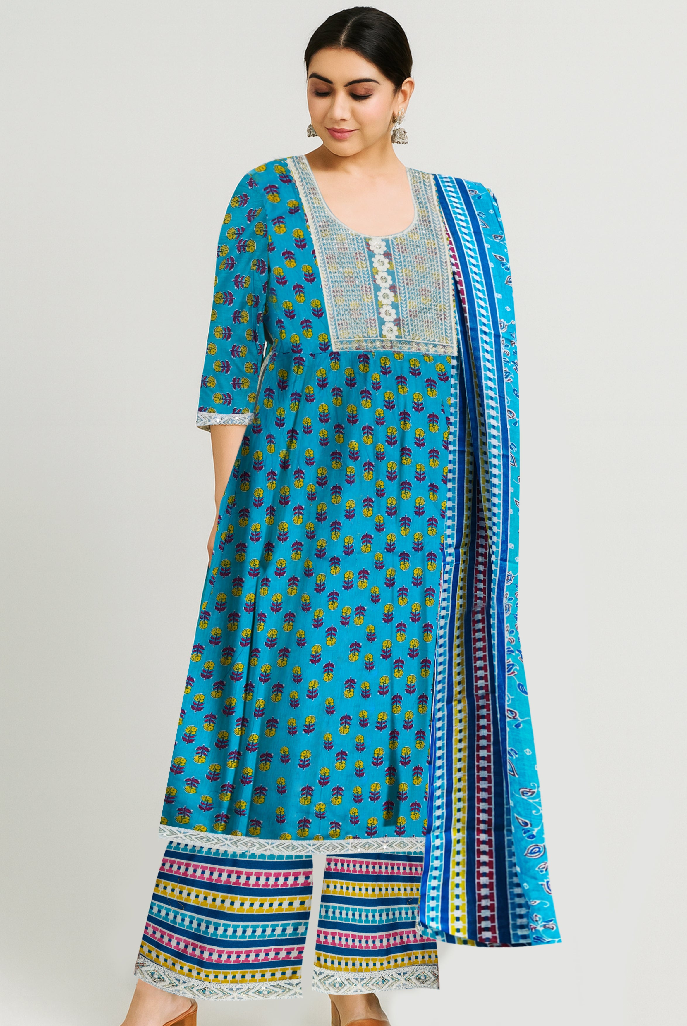 Ocean Bloom Anarkali Set