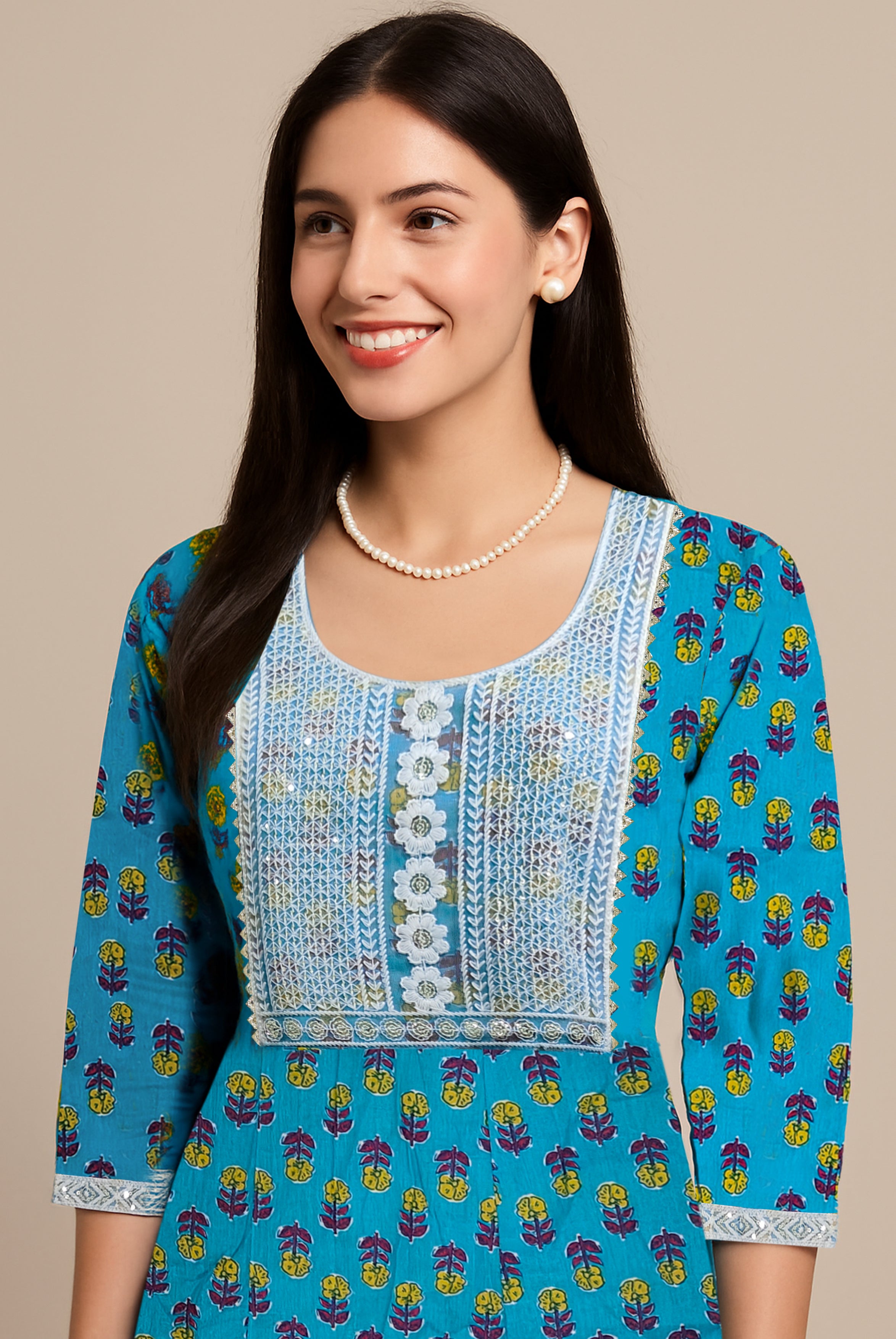 Ocean Bloom Anarkali Set