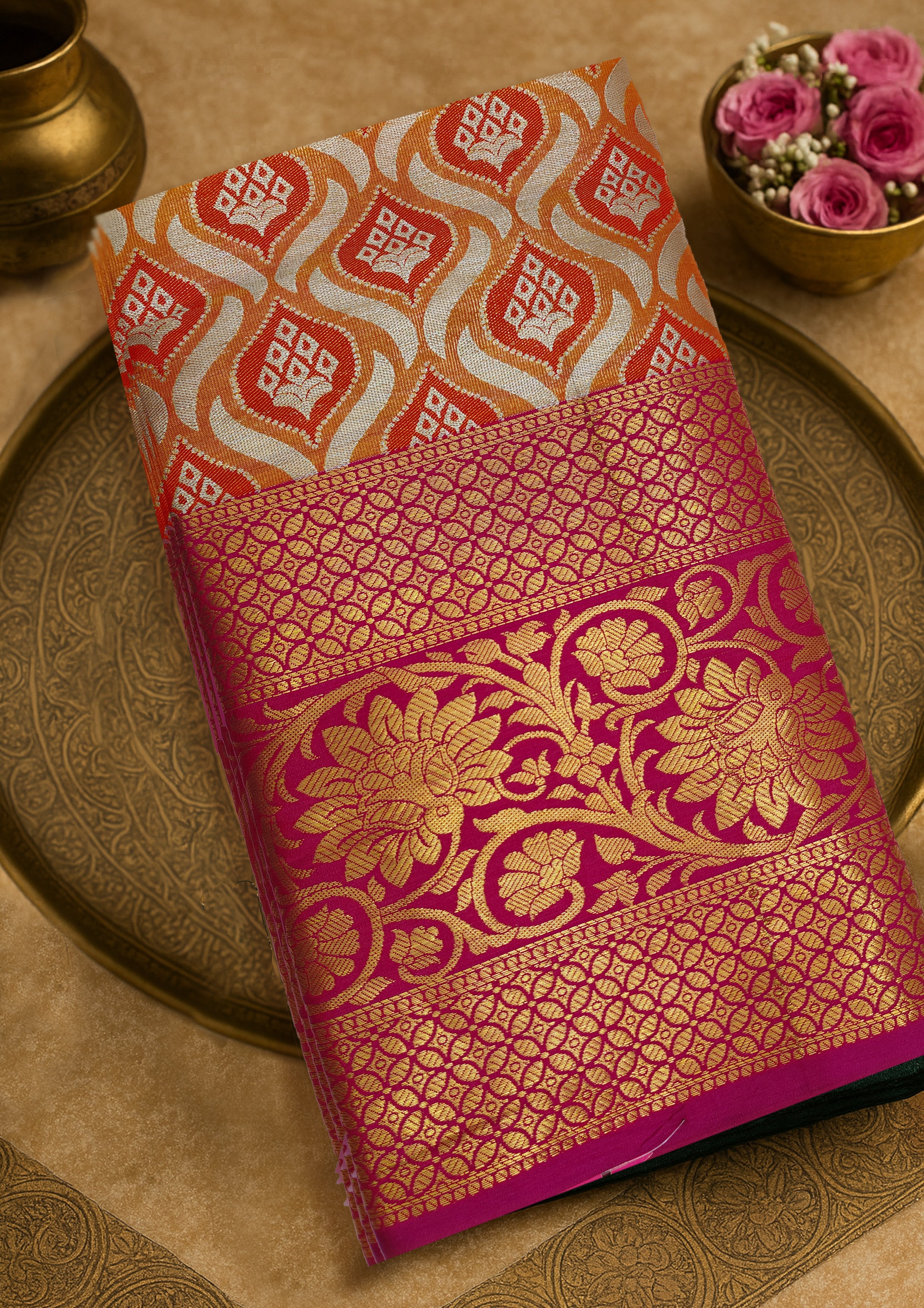 Radiant Silk Saree with Golden Zari Weave