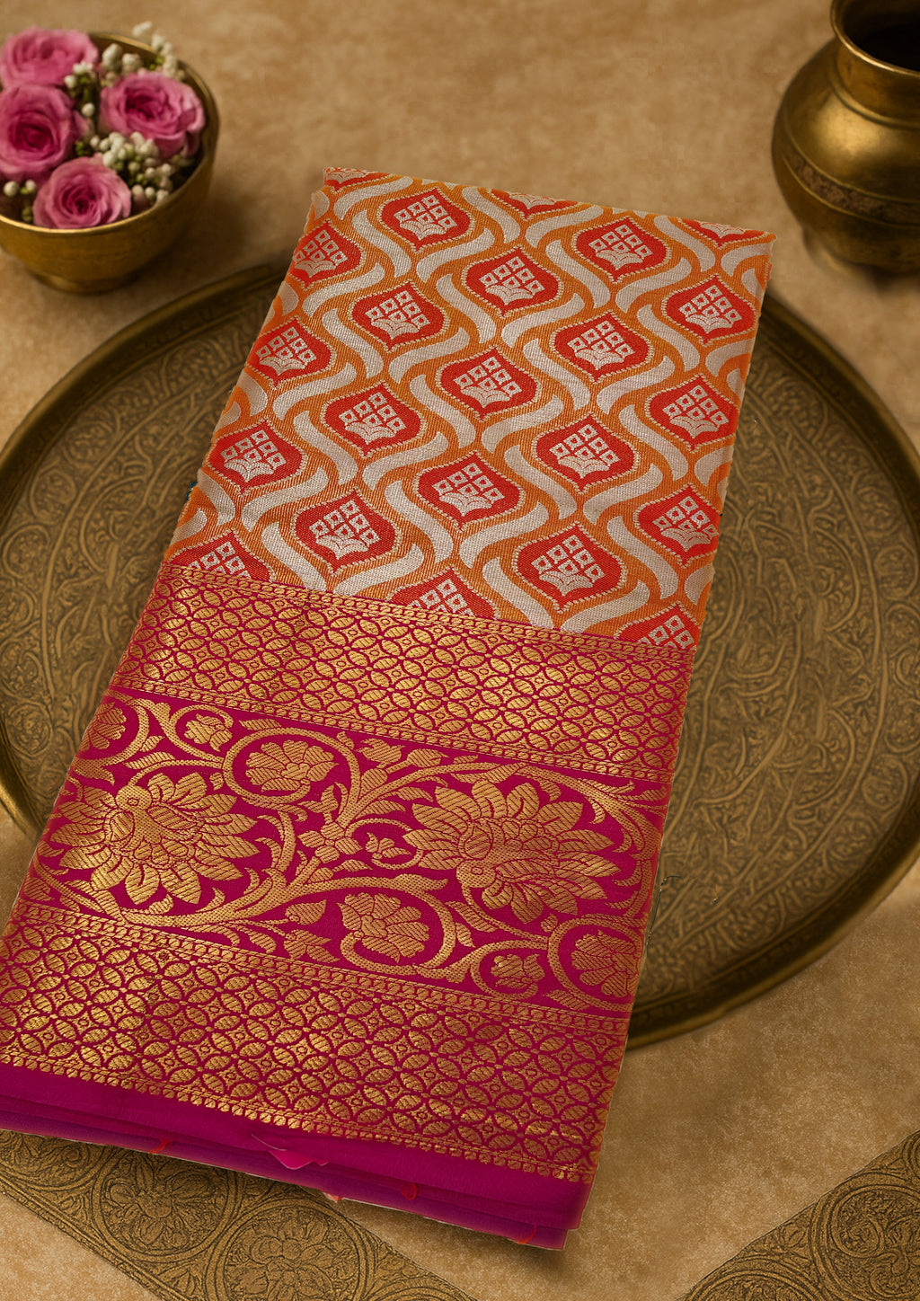 Radiant Silk Saree with Golden Zari Weave