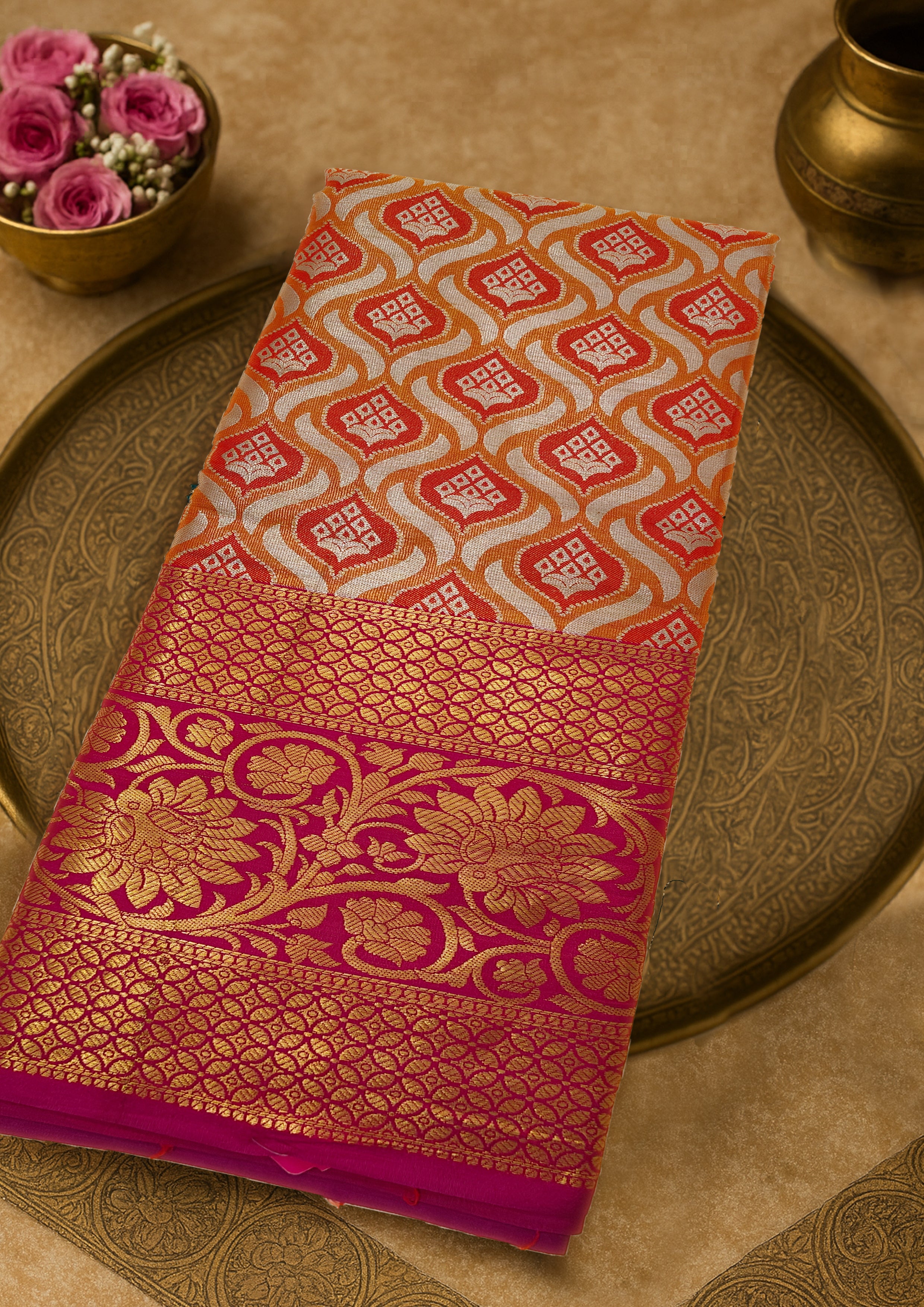 Radiant Silk Saree with Golden Zari Weave