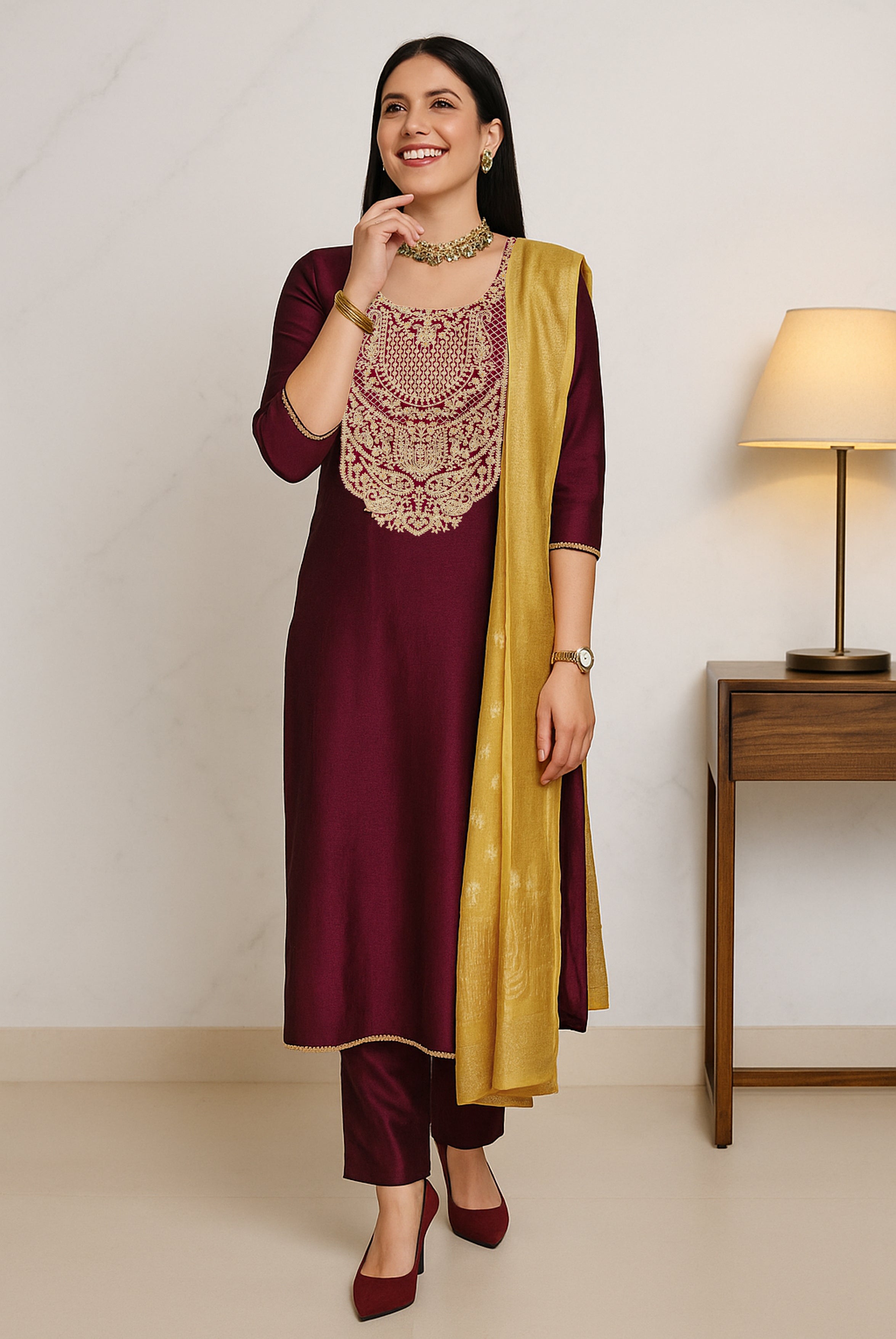 Regal Maroon Zari Kurta Set