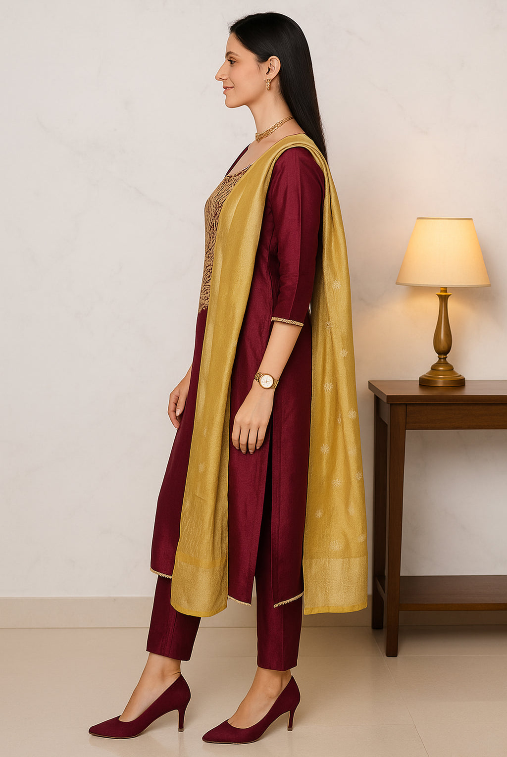 Regal Maroon Zari Kurta Set