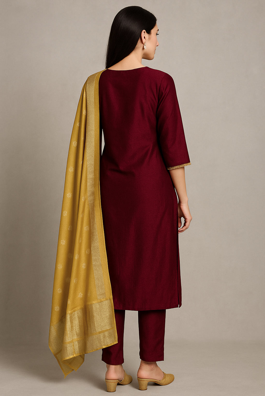 Regal Maroon Zari Kurta Set