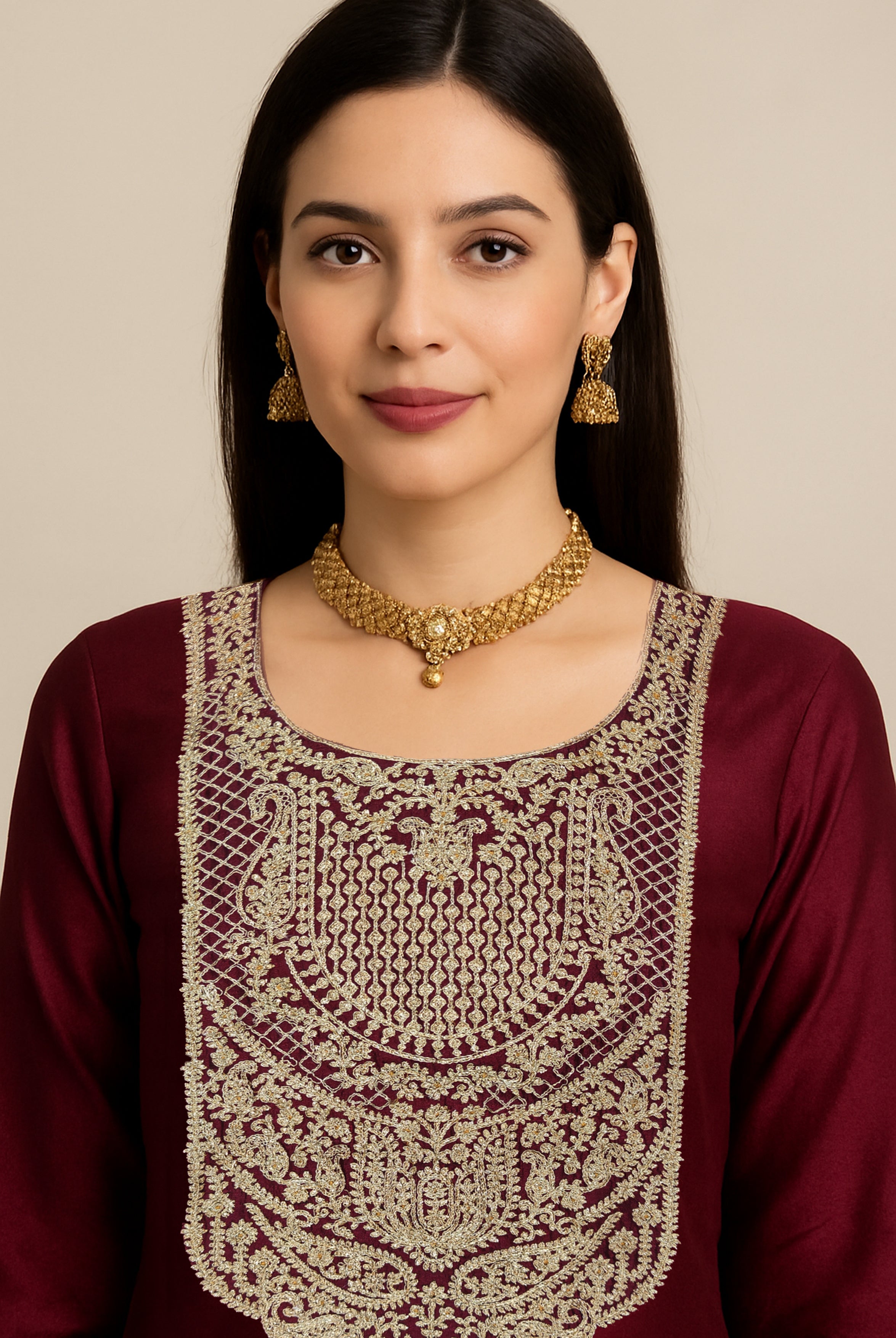 Regal Maroon Zari Kurta Set