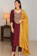 Regal Maroon Zari Kurta Set