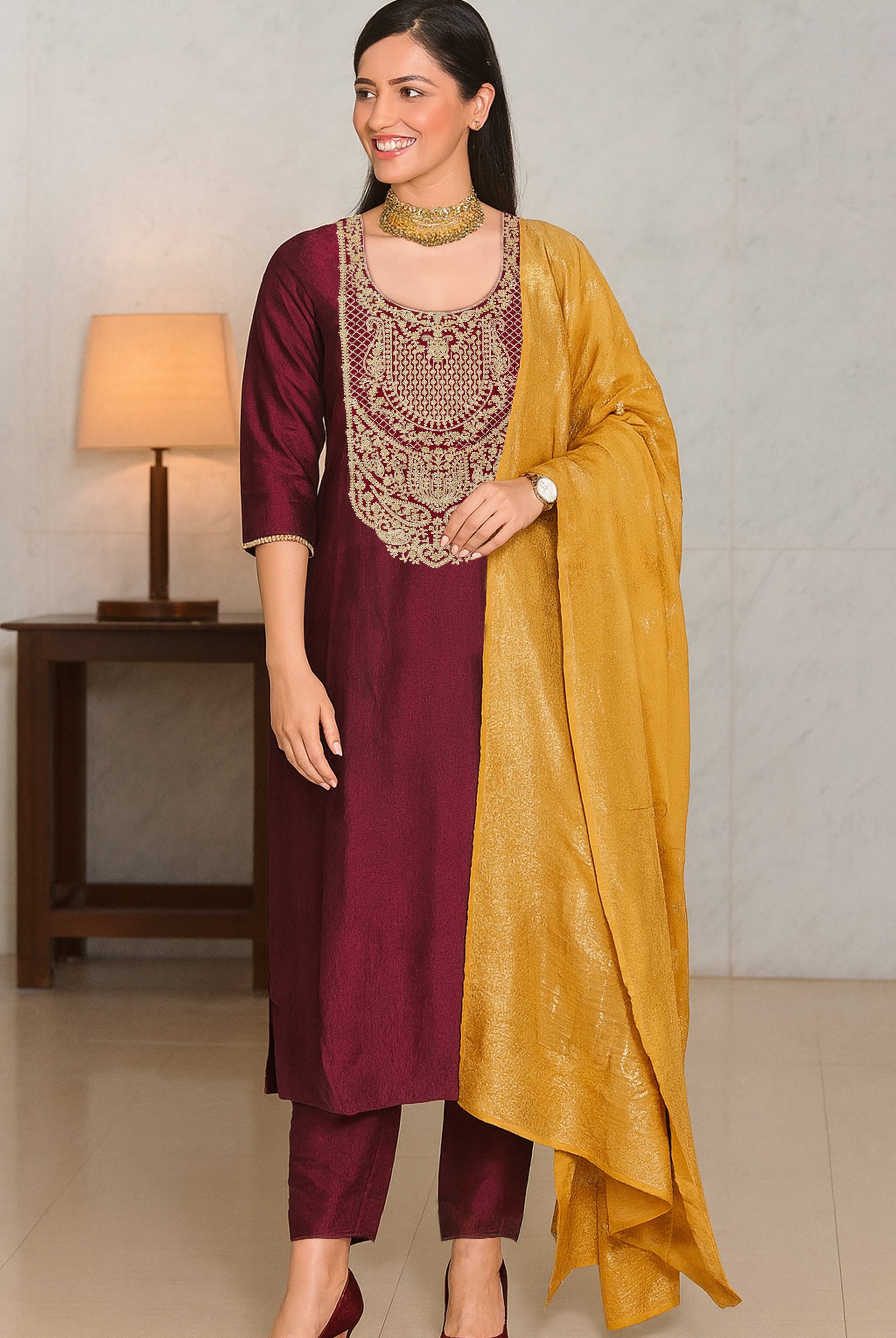 Regal Maroon Zari Kurta Set