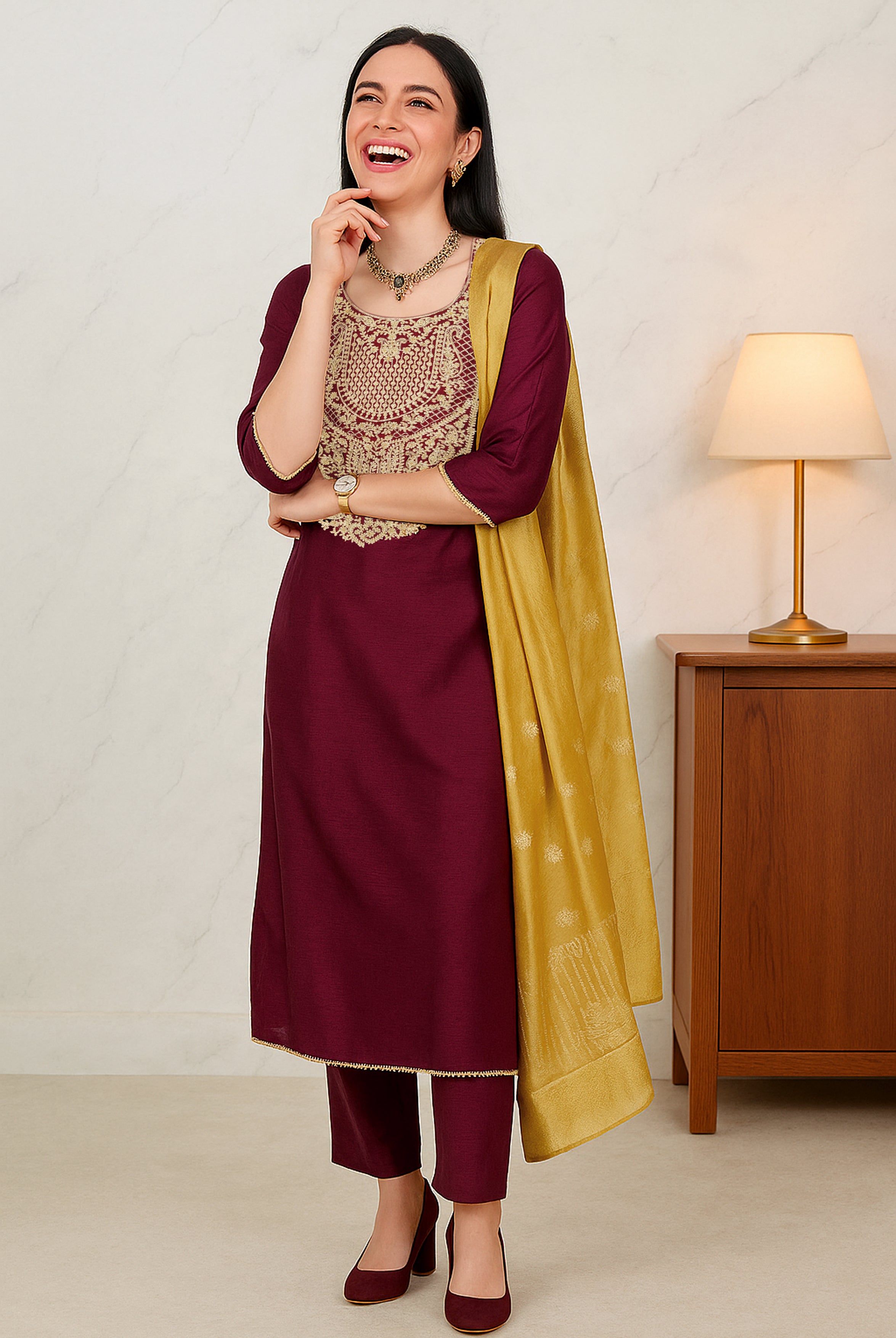 Regal Maroon Zari Kurta Set