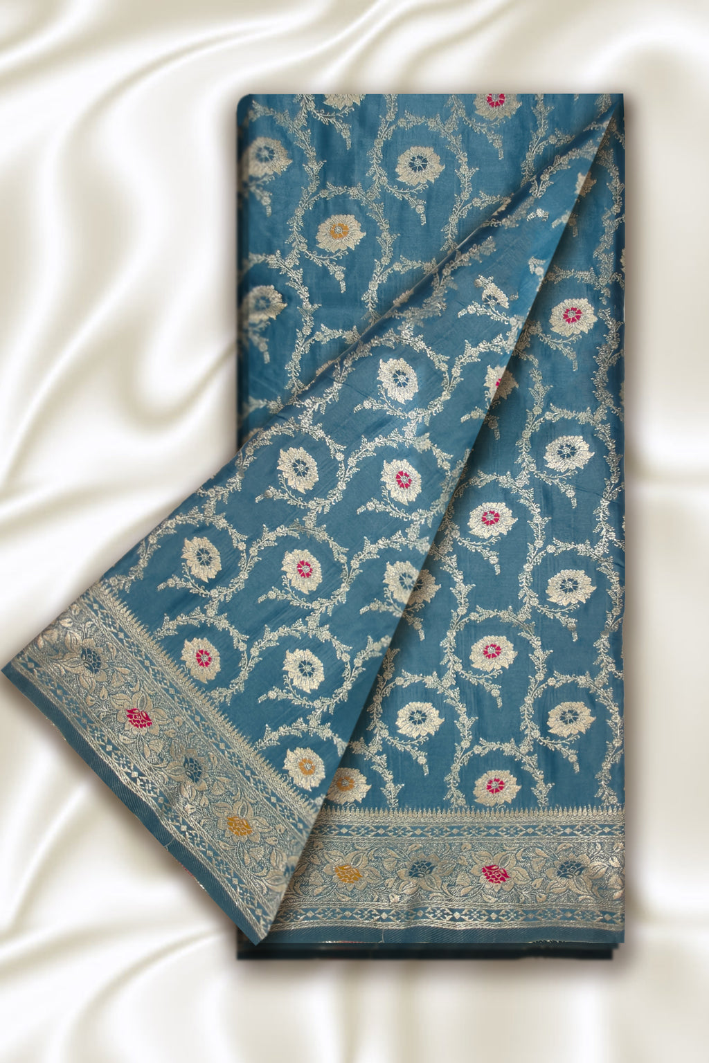 Teal Blue Minakari Banarasi Silk Saree