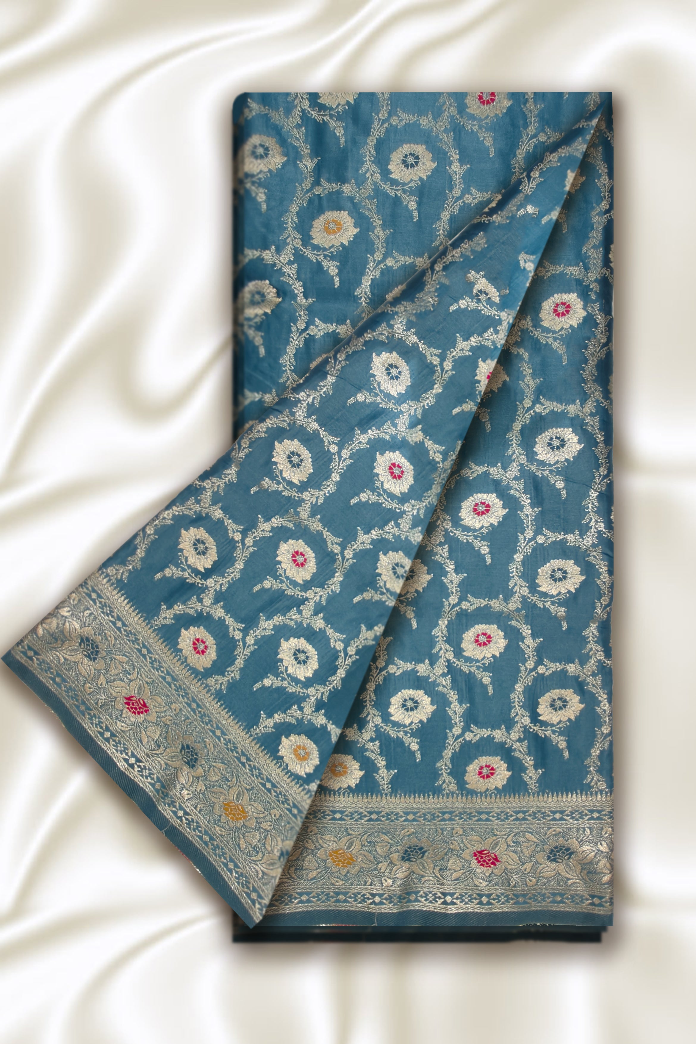 Teal Blue Minakari Banarasi Silk Saree