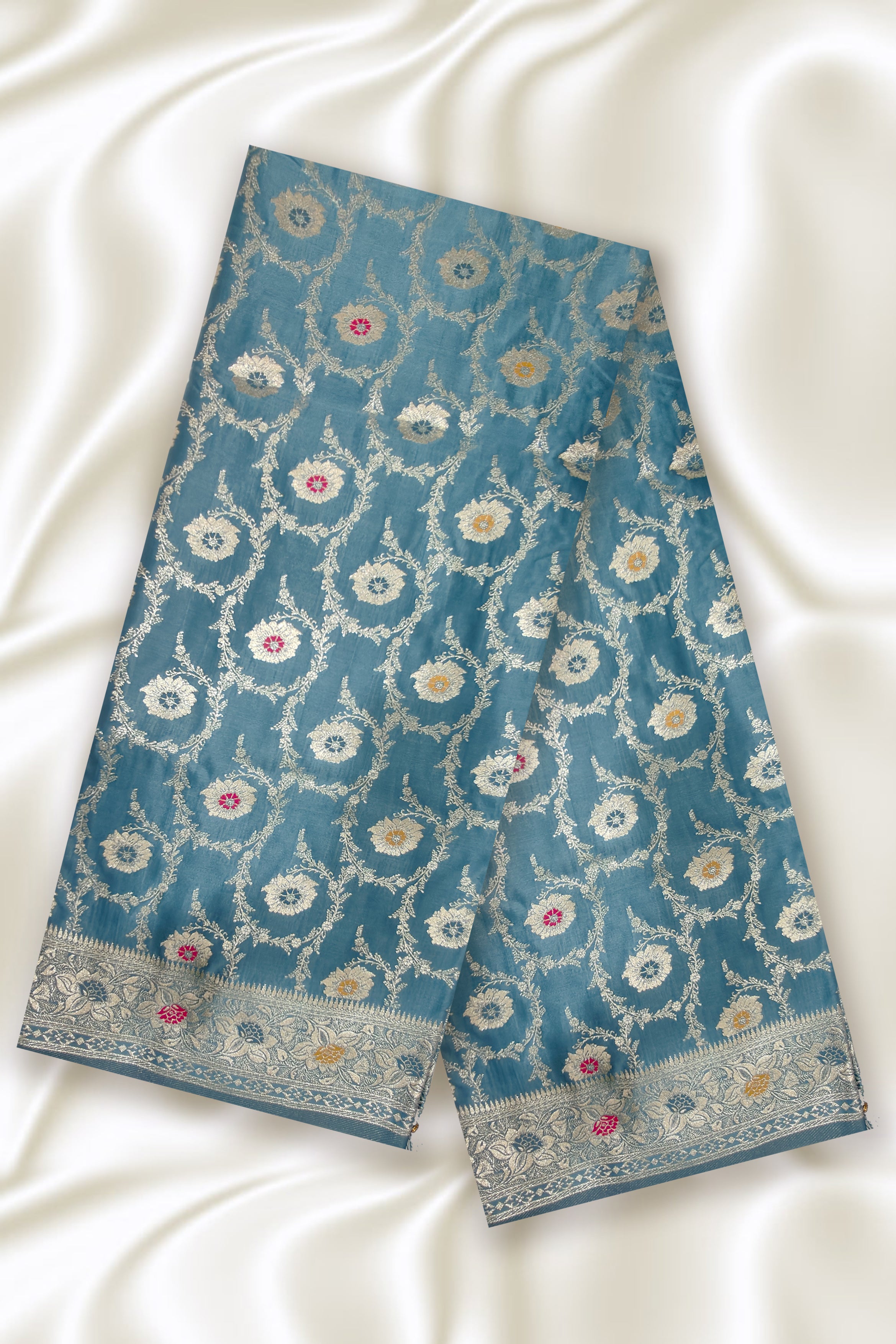 Teal Blue Minakari Banarasi Silk Saree