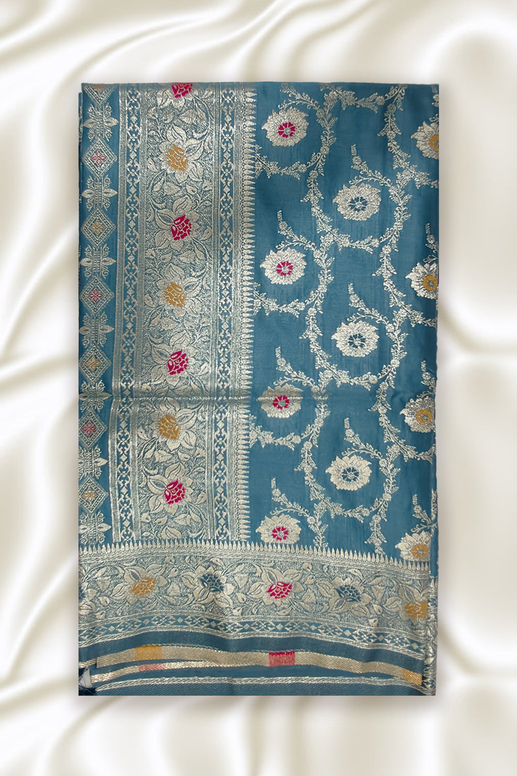 Teal Blue Minakari Banarasi Silk Saree