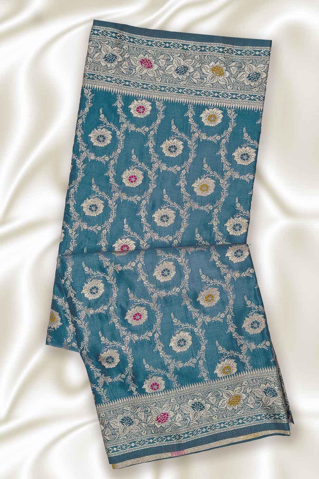 Teal Blue Minakari Banarasi Silk Saree