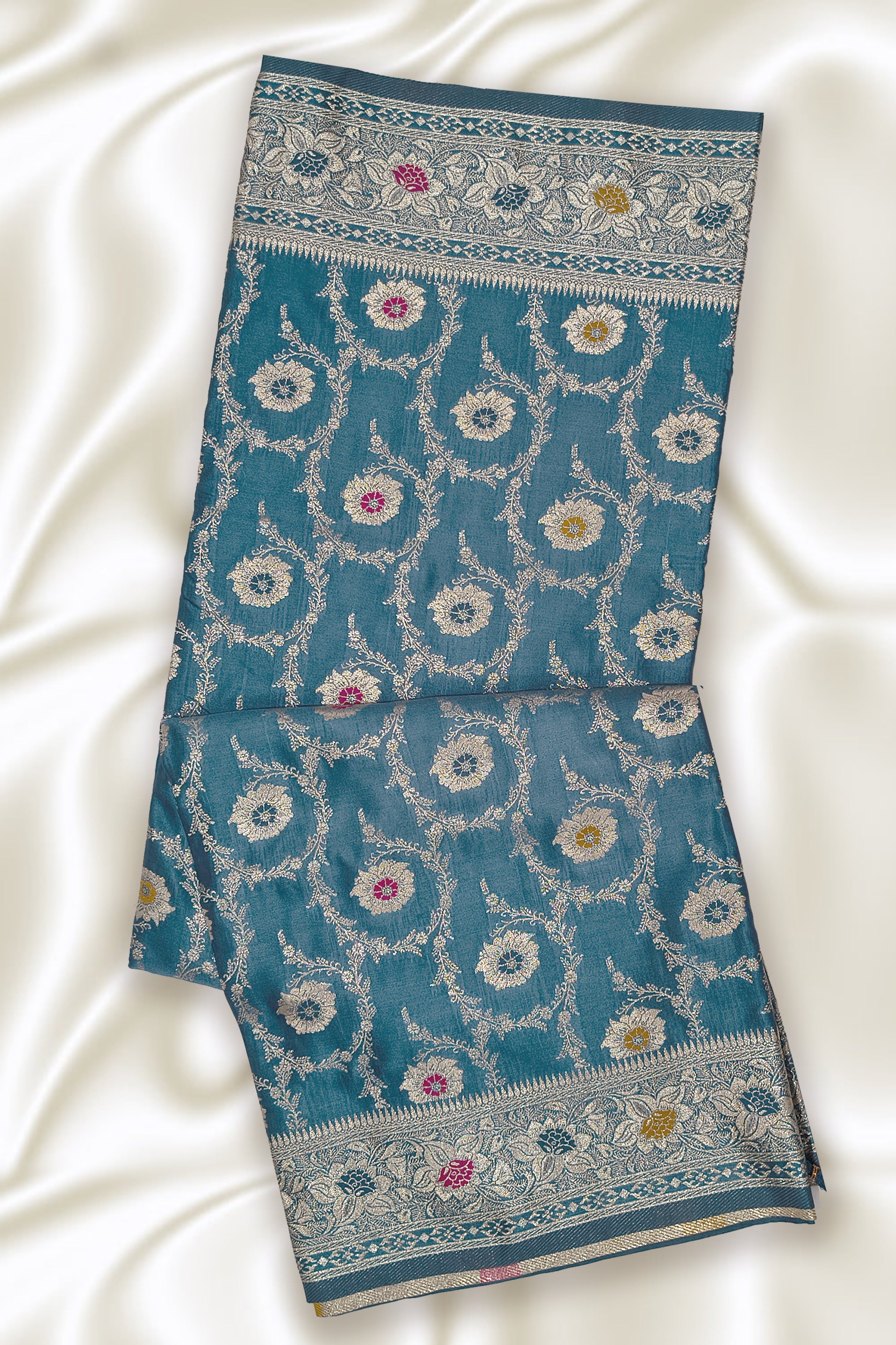 Teal Blue Minakari Banarasi Silk Saree